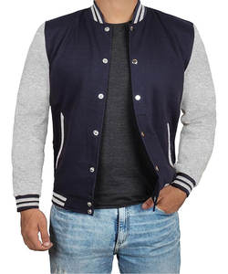 High School Letterman Men's Varsity <b>Jacket</b> Bomber Style Solid <b>Pattern</b> Fleece Baseball <b>Jacket</b> with Button Decoration - Product Image 5