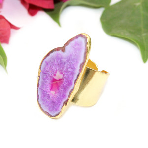 แหวนเพชร druzy ชุบด้วยไฟฟ้าทองเหลืองสไตล์ชาติพันธุ์24K สีเหลืองทองแบบคลาสสิกเครื่องประดับแฟชั่นหินเดี่ยวสำหรับผู้หญิงขายส่งแหวนทองเหลือง - Product Image 3