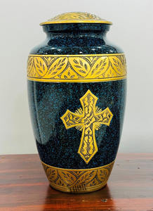 Urna azul con Cruz dorada para cenizas humanas, cremación masculina grande para adultos para el entierro en el hogar, ataúdes y urnas elegantes para mascotas - Product Image 5