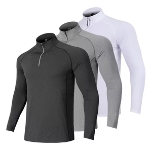 Wholesale Men Lightweight Polyester Sports Quick Dry Solid Color Plain Long Sleeve Knitted 1/4 quarter <b>zip</b> pullover <b>shirt</b> - Product Image 2