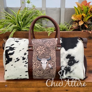 Sac de voyage personnalisé en cuir repoussé en gros Weekender sac de sport en cuir de vachette véritable sacs de voyage sacs de bagages de nuit pour femmes - Product Image 1