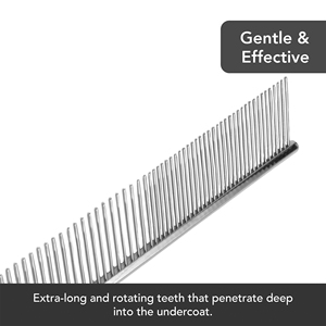 Extra-Long Rotating Teeth Dog Grooming Comb Stainless Steel Simple Style Undercoat <b>Rake</b> for Medium Coarse Coats by Pet Safari - Product Image 6