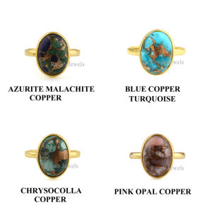 Bague ovale en argent sterling 925 plaqué or pour femme 10x14mm de forme ovale en lapis-lazuli avec perle et diamant - Product Image 3