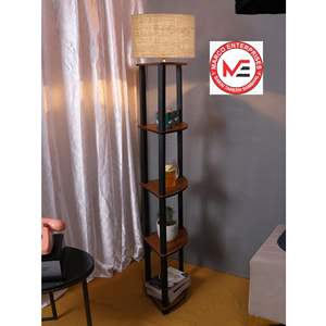 โคมไฟตั้งพื้นไม้โบราณแบบขาตั้งกล้อง ปรับระดับได้ สำหรับตกแต่งห้องนั่งเล่น โคมไฟตั้งพื้นพร้อมโป๊ะผ้าปอ จำหน่ายราคาส่ง - Product Image 1