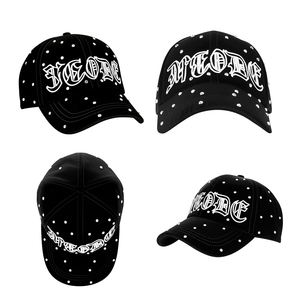 Wholesale Custom Fashion Men Women Universal High Quality Embroidery <b>Black</b> Rhinestone Patch 6 Panel Breathable Waterproof Common - Product Image 6