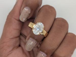 แหวนหมั้นเพชรทรงรี 2 กะรัต เพชรเลี้ยงในห้องปฏิบัติการ ตัวเรือนทองคำแท้ 10k/14k สีเหลือง/ขาว สำหรับผู้หญิง - Product Image 3