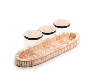 Ensemble de plateau en résine incrustée de nacre grise, élégant et moderne, écologique, plateau de service durable pour les fêtes, fruits secs, noix - Product Image 2