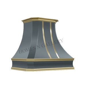 Campanas de cocina negras personalizadas de lujo francés de nuevo diseño con correas de campana de latón dorado y remaches campana de ventilación de diseño clásico - Product Image 6