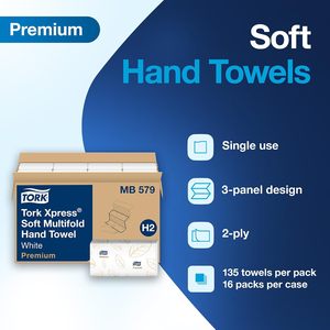 Serviettes en papier pliées Tork Soft Xpress, blanches, 2 plis, 135 serviettes/paquet, 16 paquets/caisse (MB579) - Product Image 4