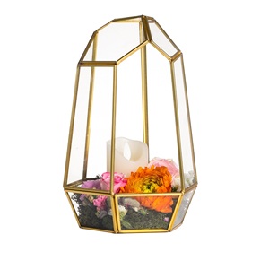 Florero de forma geométrica de mesa de Terrario de metal y vidrio para decoración interior - Product Image 2