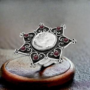 Solid 925 Sterling Oxidized Silver Natural Ruby Gemstone <b>Flower</b> Shape Ethnic Ring Handmade Bohemian Jewelry Wholesale Suppliers - Product Image 2