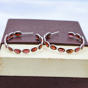 ชุดอัญมณีโกเมนธรรมชาติทำมือต่างหูแบบห่วงทำด้วยมือทำด้วยมือทำจากเงินแท้925สำหรับผู้หญิงขายส่ง - Product Image 5