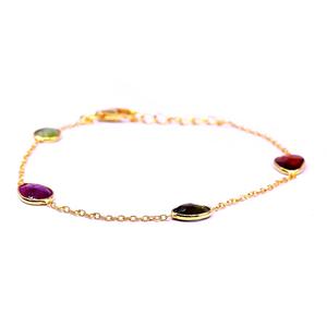 Hecho a mano 925 plata esterlina chapado en oro multicolor turmalina piedras preciosas señoras desgaste pulsera de cadena de eslabones - Product Image 4