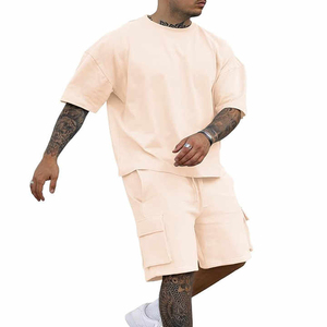 2025 conjunto de pantalones cortos transpirables para hombre, pantalones cortos a juego de Color azul personalizado para hombre, conjunto doble de algodón, conjunto superior de tendencia de verano - Product Image 3