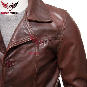 Manteau de voiture en cuir brun antique pour homme-Veste en cuir de vachette de qualité supérieure avec col à revers cranté, formel-mélange décontracté - Product Image 3