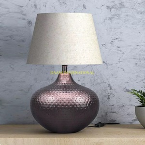 Contemporary Hammered Metal Table Lamp With Pleated Fabric <b>Shade</b> Elegant <b>Lighting</b> Decor <b>For</b> <b>Bedroom</b> Living Room Bedside Interior - Product Image 2