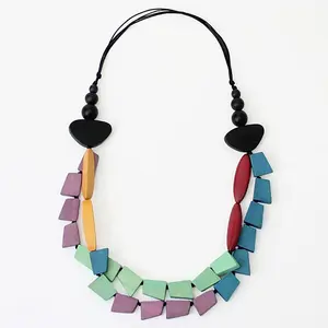 Multicolor Wood Chunky Necklace Funky Statement Bead Big Wooden Round Beads Indian Jewelry Making Adults Wholesale Craft