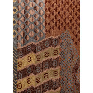 Alfombra Manchaha de Lana y Seda de Bambú con Patrón Geométrico Anudada a Mano en Rojo y Naranja - Para Uso Doméstico Les-2837 - Product Image 3