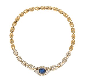 Certified GIA Blue Sapphire and Diamond <b>Cable</b> Choker Necklace No Heart Pendant 18kt Gold Choker Necklace - Product Image 1