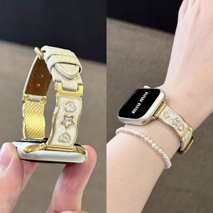 Correa de <span class=keywords><strong>Reloj</strong></span> de Cuero y Metal con Pedrería para <span class=keywords><strong>Apple</strong></span> Watch Series 11 10, Correa de <span class=keywords><strong>Reloj</strong></span> de Lujo con Pedrería para Mujer - Product Image 2