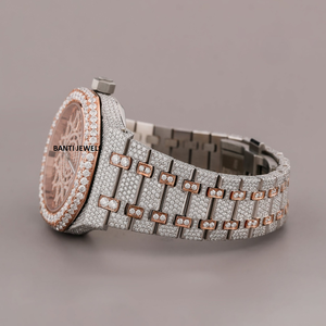 นาฬิกาหรูหราสไตล์ฮิปฮอป ตัวเรือนสีโรสโกลด์สองสี ประดับเพชรโมอิสซาไนต์ หน้าปัดกระจก สายสแตนเลสขนาด 20 มม. เป็นมิตรต่อสิ่งแวดล้อม - Product Image 4