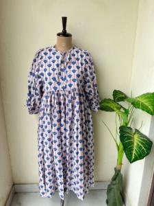 Vestido de manga abullonada de algodón orgánico, Mini vestido fluido transpirable Midi de verano, traje bohemio holgado, ajuste relajado, regalo de talla grande para ella - Product Image 5