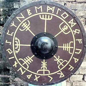 Escudo Vikingo JEXMOO Hecho a Mano de 24 Pulgadas, de Madera y Acero con Alto Contenido de Carbono, Diseño de Copa Central, con Soporte Compatible y Personalizable - Product Image 3