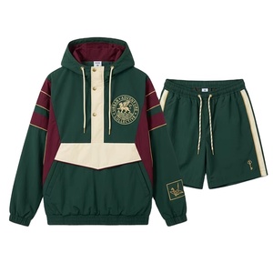 Unisex Solid Hooded Casual Spring Jacket and Shorts Set Windproof 100% <b>Polyester</b> <b>Tracksuit</b> with Elastic Waist OEM Service - Product Image 1