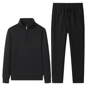 Sudadera de Forro Polar Verde Oliva para Hombre con Cierre de Media Cremallera y Pantalones Deportivos con Cintura Elástica Negra y Cordón Ajustable, Ropa Casual de Otoño - Product Image 2