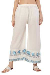 Pantalon Palazzo en rayonne blanche fait à la main Pantalon Palazzo surpiqué pour femme - Product Image 4