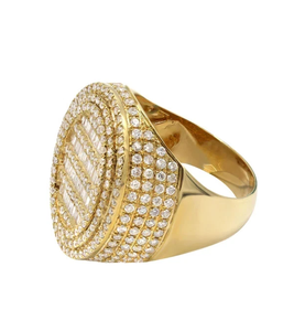 Real Moissanite 3Ct Round Cut Hombres Cluster Pinky Ring 14K Chapado en oro amarillo - Product Image 2