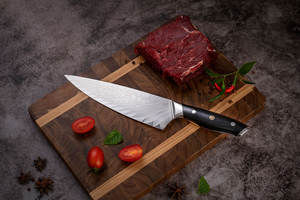 Venta al por mayor personalizado de alta calidad OEM ODM servicio profesional japonés Acero inoxidable Damasco cocina Chef cuchillo fijo hoja afilada - Product Image 2