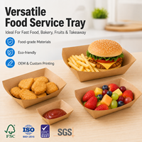 Plateau alimentaire en papier kraft plié avec logo personnalisé pour le service de frites