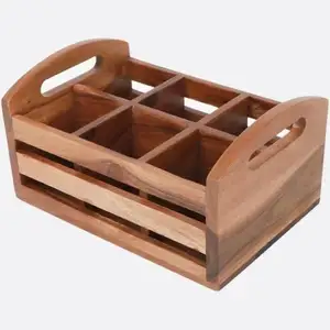 Lifestyle Teak Hout Bestek Hout Bestek Houder/Caddy Met Handvat Voor Lepels, Vorken, Messen Organizer