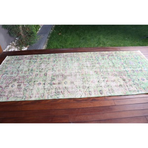 พรมวินเทจสไตล์ตุรกี ขนาด 3.9x9.3 ฟุต พรมลายตารางสีเขียว-น้ำเงิน ทำจากขนสัตว์ - Product Image 3