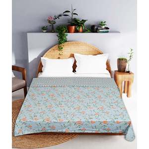 Sky Floral Print 240 TC Cotton <b>Double</b> Bed Dohar Handmade Luxury Stitching Customizable Weight Available in Queen King Twin Sizes - Product Image 1
