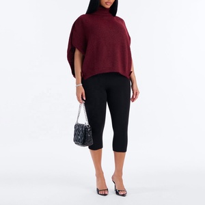 Pull poncho tricoté rouge bordeaux pour femme, col roulé, manches chauve-souris, coupe ample, pull d'hiver, fabrication OEM, tricot sur mesure - Product Image 5