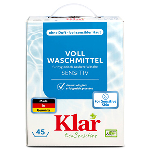 Détergent en poudre pour machine à laver KLAR Eco Sensitive 2,475 kg Sans parfum 45 lavages pour bébé - Product Image 1