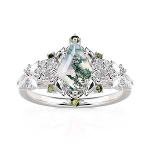 Anillo de Compromiso Jeulia Midsummer Night con Flor de Pansy y Ágata Musgosa - Product Image 1