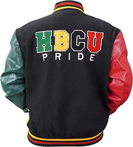 Veste de baseball varsity tendance ODM 2025 pour hommes, prix de gros, manches en cuir, logo frontal, design graffiti, vestes pour hommes - Product Image 5