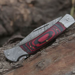 Couteau à lame pliante pour camping en plein air en acier damas avec manche en bois pour la vente en ligne personnalisable OEM - Product Image 5