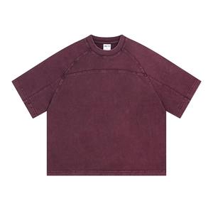 Camiseta de verano con lavado ácido de algodón 100% de peso pesado, logotipo personalizado, ropa de calle informal lisa de gran tamaño para hombres, lona de talla grande - Product Image 1