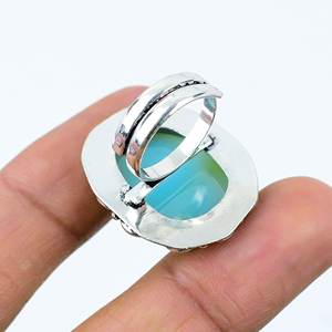 Hermoso Anillo de Plata con Gema de Calcedonia Aqua, Chapado en Oro Rosa Casual con Bisel y Engaste Invisible para Regalos - Product Image 3