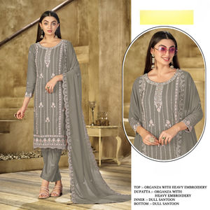 Heavy Georgette semicosido para mujer, fiesta para adultos, Salwar Kameez, estampado brillante, bordado con trabajo Khatli, secado rápido, todas las estaciones - Product Image 6