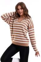 Pull en tricot doux et confortable à col polo rayé pour femmes, style européen et américain, décontracté, pour le bureau, automne et hiver, vente en gros
