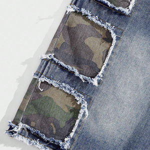 Bonne qualité hommes Streetwear 2025 personnalisé lavé en détresse Camo Patchwork fermeture éclair braguette Denim Jean Shorts OEM entretenu - Product Image 4