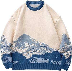 Pulls pour hommes tendance automne-hiver 2024, imprimé montagne enneigée, streetwear décontracté, tricot ample vintage, chaud, 100% acrylique - Product Image 1