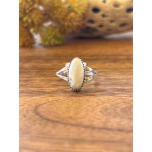 Anillo de Plata de Ley con Calcedonia Azul Larga Harris, Anillo con Patrón para Parejas, Talla 8, para Uso Diario - Product Image 1
