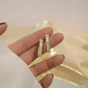 925 Silver Round Cut Moissanite Diamond <b>Huggie</b> Hoop <b>Earrings</b> <b>Gold</b> <b>Plated</b> Studs for Hip Hop Style for Wedding Engagement Gift - Product Image 3