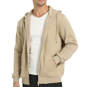 Sweat à capuche d'hiver respirant en molleton de coton/polyester de haute qualité en gros, fermeture éclair, impression de logo personnalisé pour hommes, teinture unie - Product Image 3